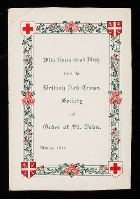 [British Red Cross SocietyChristmas card for 1917. Illustration of nurse and wounded soldier inside].