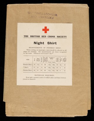 [Pattern for making a "gentleman's night shirt" issued by the British Red Cross Society].
