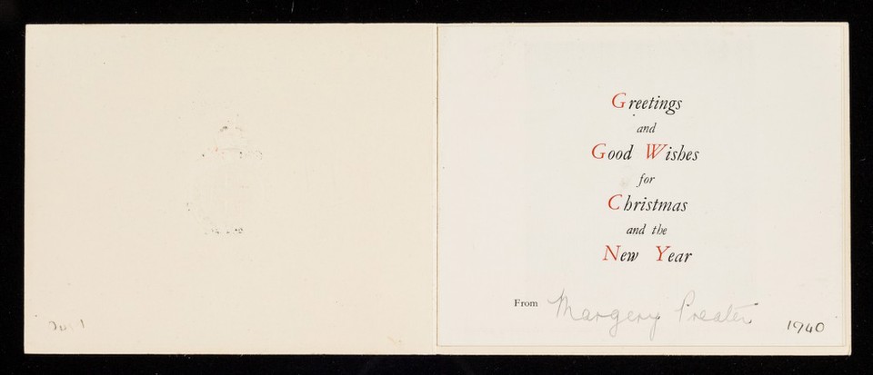 [British Red Cross Society card featuring The Queen's message following the outbreak of war in September 1939) encouraging people to volunteer their services].