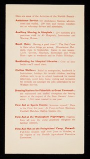 [Leaflet outlining what the British Red Cross Society does, giving their peacetime aims (after WW2)].