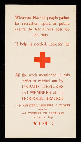 [Leaflet outlining what the British Red Cross Society does, giving their peacetime aims (after WW2)].