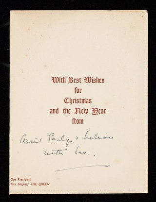 [British Red Cross Society Christmas card featuring a portrait of The Queen].