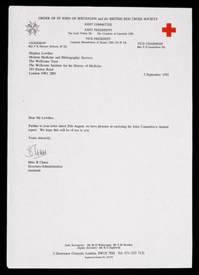 [British Red Cross Society letterhead, as used in 1992].