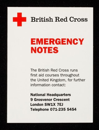 [Small British Red Cross Society first aid card, giving brief instructions on what to do].