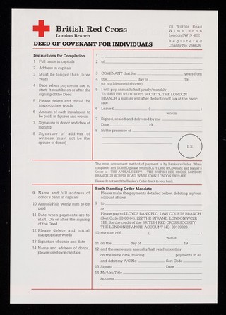 [British Red Cross Society leaflet asking for donations to help their work in London. Tower Bridge on the front].