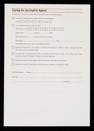 [British Red Cross Society leaflet asking for donations to help their work in London. Tower Bridge on the front].