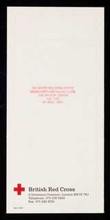 [British Red Cross Society leaflet about their international tracing and message service].