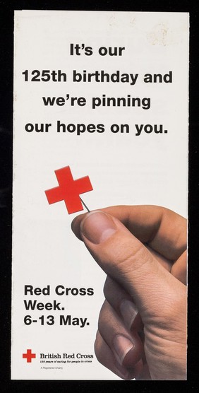 [Leaflet about the 125th anniversary of the British Red Cross Society. Donations are also requested].