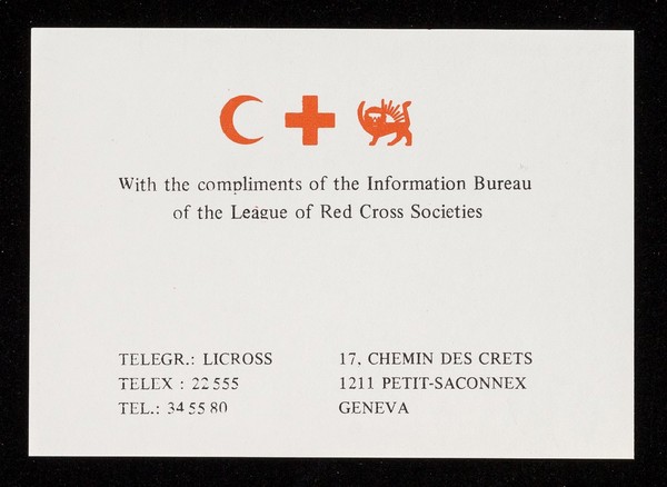 [Small compliments slip for the League of Red Cross Societies, Geneva (1969?)].