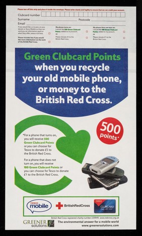 [Envelope for recycling old mobile phones to raise money for the British Red Cross Society].