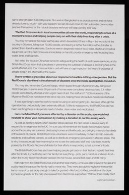 [Form letter asking for donations (EPH464:157, EPH464:158) to help work in disaster relief in China, Myanmar and Bangladesh from Sir Nicholas Young, the Chief Executive of the British Red Cross Society].