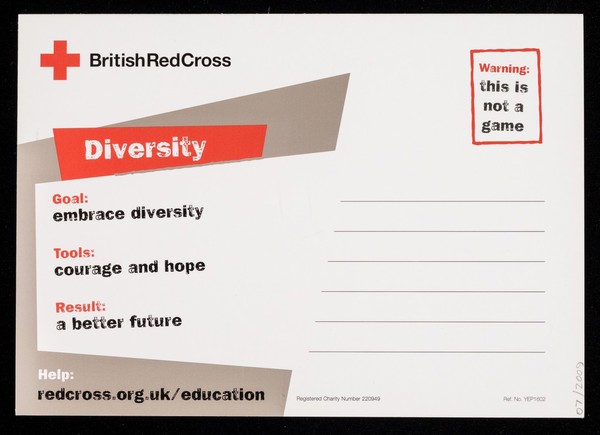 [British Red Cross Society postcard promoting diversity : "What is your goal?].