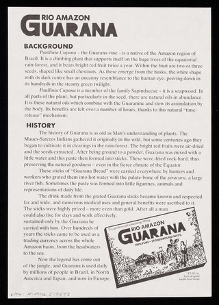 [A5 leaflet advertising Rio Trading Company (Health) Ltd.'s Rio Amazon Guarana tablets].
