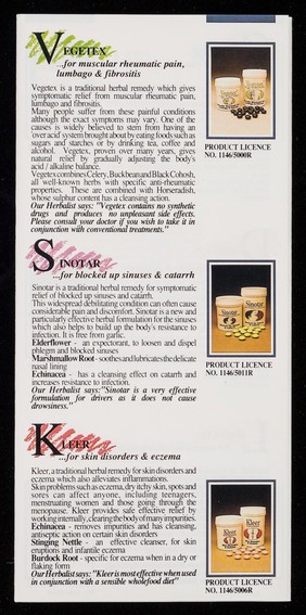 [Leaflet advertising Modern Health's range of 11 plant based medicines].