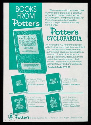 [Leaflet dated February 1992 advertising Potter's Echinacea and Chinese Gold tablets].