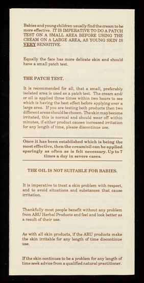 [Leaflet advertising ARU herbal products by Rosie Laing. ].