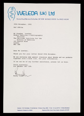 [1992 letterhead for Weleda UK, makers of natural medicines and toiletries].