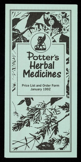 [January 1992 price list for Potter's Herbal Supplies (green paper)].