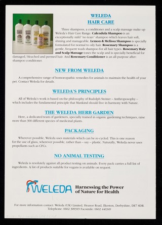 [Leaflet advertising Weleda UK's natural medicines and toiletries].