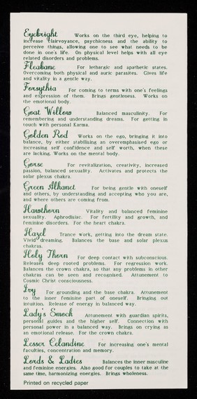 [Leaflet advertising Lord & Lady flower essences (Glastonbury), a form of vibrational healing].