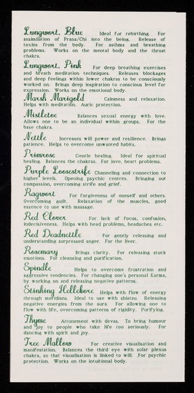 [Leaflet advertising Lord & Lady flower essences (Glastonbury), a form of vibrational healing].