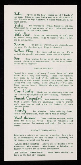 [Leaflet advertising Lord & Lady flower essences (Glastonbury), a form of vibrational healing].