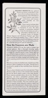 [Leaflet advertising Pegasus Products' flower essences, vibrational remedies on sale at Shambhala in Glastonbury].
