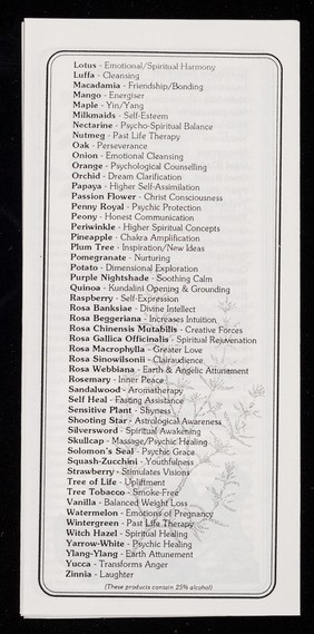 [Leaflet advertising Pegasus Products' flower essences, vibrational remedies on sale at Shambhala in Glastonbury].