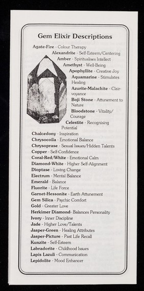 [Leaflet advertising Pegasus Products' flower essences, vibrational remedies on sale at Shambhala in Glastonbury].