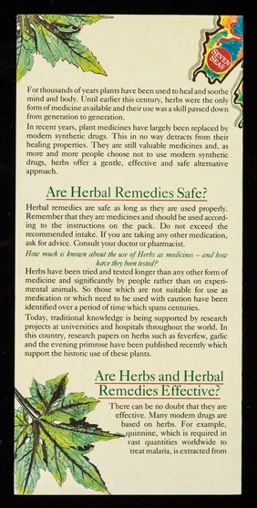 [Leaflet advertising a range of herbal remedies from Seven Seas Health Care (Marfleet, Kingston-upon-Hull)].