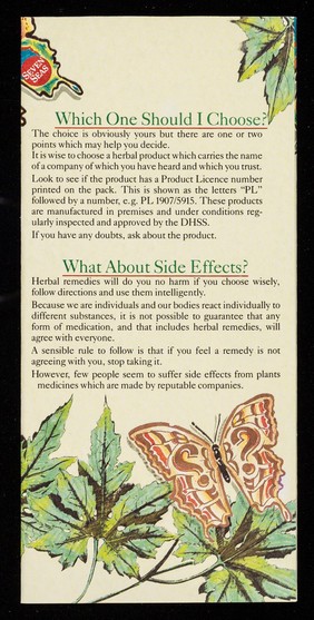 [Leaflet advertising a range of herbal remedies from Seven Seas Health Care (Marfleet, Kingston-upon-Hull)].