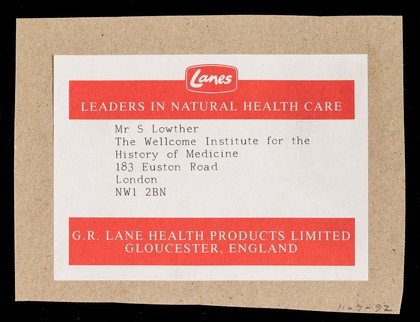 [Label for parcels from G.R. Lane of Gloucester].