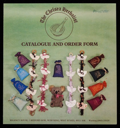 [Illustrated order form for The Chelsea Herbalist's (Worthing, west Sussex) bags of dried herbs and pot pourri].