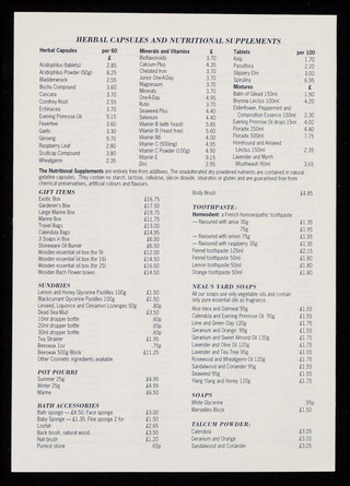 [Leaflet advertising Neal's Yard natural remedies, cosmetics, herbal tinctures and medicinal herbs & powders].