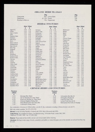 [Leaflet advertising Neal's Yard natural remedies, cosmetics, herbal tinctures and medicinal herbs & powders].