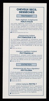 [Leaflet advertising Laboratoires Phytosolba's Phytothérathrie hair products].