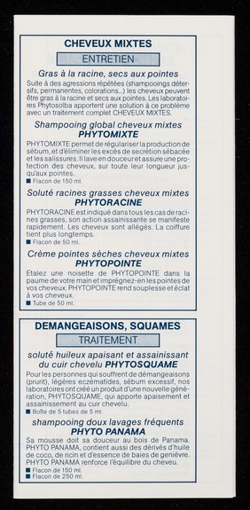 [Leaflet advertising Laboratoires Phytosolba's Phytothérathrie hair products].