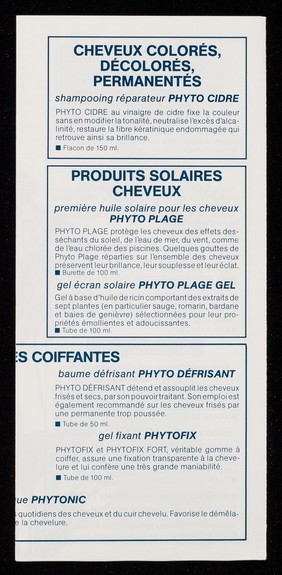 [Leaflet advertising Laboratoires Phytosolba's Phytothérathrie hair products].