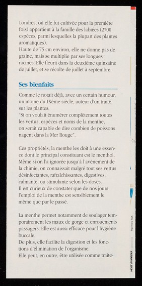 [Leaflet advertising Ricqles peppermint products (sweets, spray, alcohol, chewing gum etc.)].