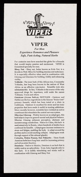 [Leaflet advertising Viper (herbal viagra)].