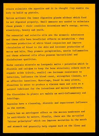 [Leaflet advertising "Homeostatic Herbs", spices and essential oils].