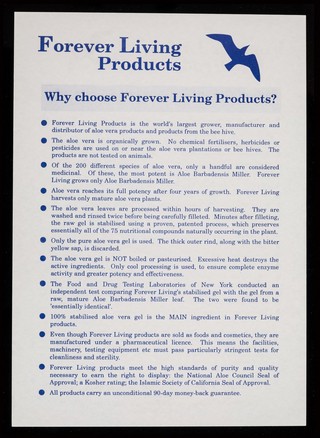 [Leaflet advertising aloe vera products from Forever Living Products (UK)].