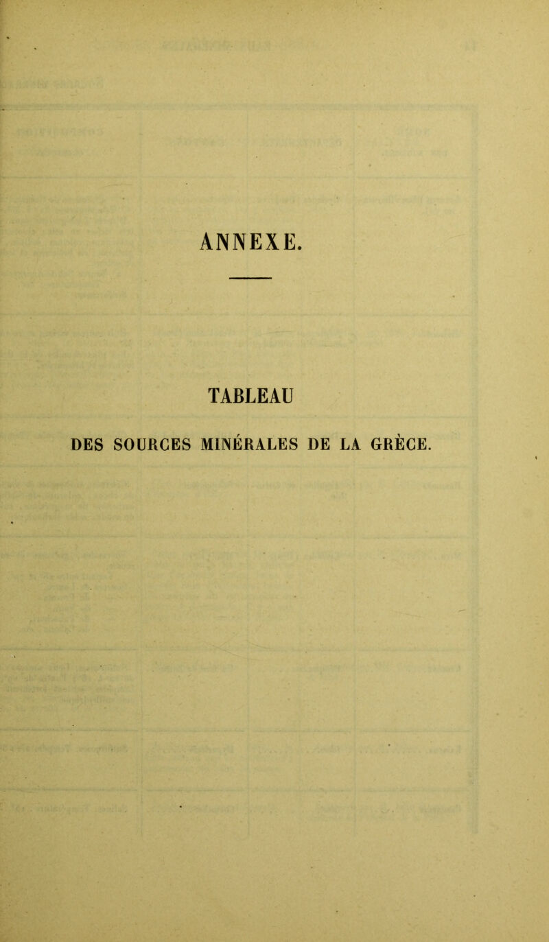 ANNEXE TABLEAU DES SOURCES MINERALES DE LA GRÈCE.