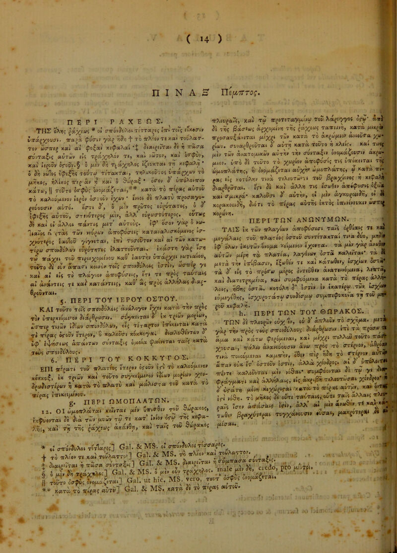 n I N A H rig^TTrof. ' ■ I » riEPI PAXEfiS. '7rXeu§«~<, act.) ru ^^arercty-^U^ Tov o’r«- awj- THE o^^J5 e«Y£W5 * oi (77roK^t;Aoi t£TT«p£? Itti to~5 Ei'««<r(i» Js iS? <i§%o/Asn) f«.%£a;s Ta7r£/m, x«Ta fxix^o» uTTE^PYOt/a». (Ct5^.v yig t to ttaIovte xai Tcil^ar- ,T50<7«,.|si££T<^. ri^>^,cccrc, ro ».£g^.ov c.v.«t.a-« x* TOV i)£T,r£g x«J «; ?;o|a.' y..<p^^ai -t J.».g£rT«> « vrSa.* gJwv. £r.vag0goi;T«£ J hoetov to.;to v, x^£K. t.v.« Iv,.rc -r.^.^,.Xo'v tv. vStov, ««.' uiy rS, «ut«v ^v> <ry.T«|.v ovo,4»Cot/:r.v «<£g«.. ^Xl.oj rre iv 0 S<rov 3' £-7r6Xo.,rov ga? «.? .ot.a«v t.v» t£A£ot„m. ... •' yr“- xiT., II toSto 'o'<pk hoi.i^ray,^* k*t^ ri -toC J.«g6g5T«. x«. aXX. r.g £cr.e£; oo..^u..g oj.. Ti xaAo,;^£vov ugav icrioDv ^x<^y • i'v.o. 7r^«Ti orgo^ayo- xa. <^,x.x?a- ^ «^T.v> ov ,.£v c/Kv^oi^h, ^,i,v<ryy ^hri. eWe S f.£v ^gS^og £^g.5r«T05, o xogaxouJ?, To ^£g«g «.T« exTog £,r.»£«.K.. a,^..£t t<p£|« ayxos, (TTfVOTEgOg /XEV, O.AX’ EUgWO-TOTEgO?. OVTWg XOgWVH. , . XT O XT V O M ^ x«» 0£ aAXoi oravTiS /^£t’ «utouj. |ip’ oVo» V«g o v«- DEPI ^ _• l.*rog £? <T^g t5v V£t;g.v xaT«.«A.^x^^£vo, vV- TAlE |x to.v ,^^ay£a,v oo,ro?>.a£^£ Ta*g ogO.«K T. ^ U£gog UvIoS ylyvL., iJ ToaoSTOv X..'«J t2v xar«- ^Eyc^AaK toD .X«t/o, o.to. ..vT£T«xTa. r.v.^o, Lv^^^<.v .i^6rr>r^, £XarrcDvT«u £xci.T, yig tx.To^v ovofxoo xs.^£vov T®J ri; .;, tJ Wr.» £«. r. ™ ” r«'“ r« «-T-* S 4,4,,..,. .«£ ,»,4„.., i, 4»«^« 4,s- - TX ::k;?tT rr.,.-; ,1^,;.!- egC.,T«.. OSTOY. ^ ^ w'0«,j£TX.g<.TciT«a.V^£Vp.« ^Vf^^^^pV^vTcC TOV KAI ToDto Tor? ffTTOvSvXoii ava^oyov fXe» x«Toe. t«v wgog goti xt^aA^. t«om TOY ©nPAKOE- » rJ, J,4s8e.j... »■ r«‘=' «^7 ton ii s„ .i S' 4«-» - w- (“'i' ;,„5 ,„», .s,«, 7j. . ,., J, J, 8,458;»,., W ,4 »54»,.. J T« vTEga? Oi-ovv £T£gov, 0 xaXowt xoxxoy». diaAti^EjTwv ^ 7g ' Vx,, fflpo;!u.vra. x-i aWf£ 7ro^^a^ toSto or^ak V W ,T£i^.v uVniovcJy av« TK,, cr^ovJti^otig. kOKKYP O E.-- • xapcr>ov, i'0£v ^'e? T° 6 nEP_I TOY i^5.voiJT'o<vTO?vl<.r;v. «AAiX°>¥^ ..xo.vt«8 .^v ..^^ovt«. ^£ aui al vt/ CV »•»> /\f '» • ^ \ 1! ■ „w, ■r,>riris; tk», .y». >; -'y j5»8„,.5., 5>,4,8 »x»,8 ««.■ ,.*««- - rtr!:nffe ItTrUL^iUAfOV* - \ . vn v -k • - — O Wr»*’/ w. r.--»— -- j, ^ */ . Ir(' »oS»i. TO p£?*o? o£''£’£ T£*t«T«i4, ouTi ToXi aXXa»{ | ear« Uoy k->iA<TUit- ifU, «AX* »*_ f«» T< ; ' Wfgess E7r»X£ip«vor. g. nE'”’- 5, ..r.!,., 4«4,w! i?i>. 4». “i (*« -, f, . . ... oi^»r«.«...™. (..«r:' j; t-».' w>»«> •5«‘> w* *  ’ ?x®yo»T«» ^ta tSv ptva>v t« te x«t ivto» orw T»? xipa t«oe Hg x ? ''a, ?.?,', x«^ T? T?5 C^X^E^J >'** ' . ii •» ^^•^v-5.Xo8 TfT^??] C5al. &MS. 0; £T,ro'vJ.Xo(TWg£4.  ' t Ti ttAeov t. x»i ToiVTTov] Gal. & MS. ro ,r\£ov‘x«. touA«ti i i Gal. & MS. ^8«»gf.T»i ^ crvi^Tac i'.. m.- 'TOr. ,§ TO wAeov TI xai TowAaTTC-J ^ai. Oi i«o. rv »'«V'^ /' t;-^:- '>r. .' . \ a^«.g£rT«. ii ^Scr» ehJvt-vIk] 'Gal. & MS. ^8«£g£.r*. p-^^o u<'itpu ^ ' 5 Jv Tgcixii^o,-] Gal. & MS. S m-. ^ i. . f toSto Lpoci^£T«0 Gal. ut hic. MS. vero, tovt o^<(>vj ovo^*^«T«i. . ». ■ . * . _ .x.«* ^ < A' *tk/rr* ' v' ^2. AvcAAfir /wii*r*AfJ« 11 TovTo o(7®v? ovou.a^£T«ij y«.. — ■ , , ^ *,x«t^,tVv/{«4 «5t5] eJal. & MS. x«t^ h r» 7T£g«5 «.tov. , .j1 'u li.T ■ '. - ■ ’u » ’a I ■ I «I o •