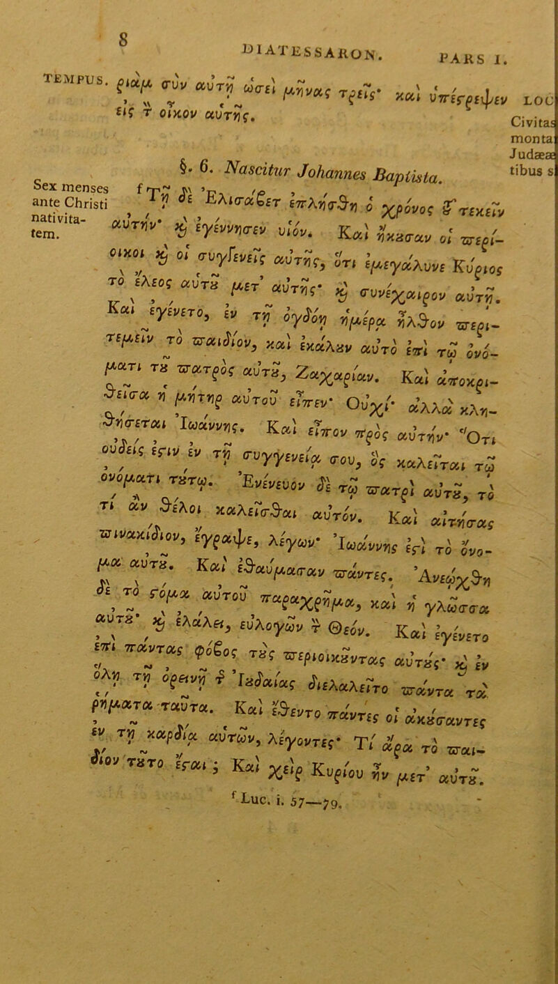 s B1ATESSARON. pars i. tempus. ^ aJT- w« J ~ ~ J , » VV r ,■„ r'“'T'ica VTTtrps^BV LOC Ui T 0lK0V >**<• Civitas §. 6. Nascitur Johannes Baptista. Sex menses f rp~ m >*-, , natfvhar*St' ' ' ? , ,E £’rA’’'rS” i X& ««X* JSS. % 'T**»* K«) ,w „« °T‘ * °‘ r?Wt «« Kufws ” ,‘A,£°!, a”S ^£T’ auV?'' *, <™-%«.f«. «ut». ^T’ iV T? ^ »W« «r»;. r^u to *«i ^Asv tVi ™ M. {“”T! OTrfj5 ai?T3~> z*W“u. Kai «Wfl. f,1™ » ^T»f «UT.; £?w o;x/. B’W xA„_ lmnnJ- Kal £‘™ *fit «*„'„• «Ot, !, tr,v;1'T? <'rr«'“V T°u, ;f ,<«**«, T~ 7*7' TOr„. 'Evwaiji. fl T? W*i ^ T> “V £A°‘ «ut&. k«1 £yf«i}/£, a£>v Wuv* lr! Ti ;„0. £“?7 K«,' £’^arav WvT£?> . ^ £. ? 77 f™ 7r£WCW*3 *«i if yAl;<r<r* K«t evevet. “ T* 7^ Tif **-<*«« «uVaV *> i, :7 °fr* ■»«*•** *«w„ pu/*asT«-T«ura. Ka* ra»ro Wvrer«* ’ ' t ~ £yT0 7ravr^ ot axacrai/rfj EU T» _*«f J,« «UT«», A£yWTEt- T/ «V TJ waI. ”” £ra‘J K*! »¥ KUfI'0„ * (U(t> auV~ f Luc- >• 57—79. monta Judaeae tibus s