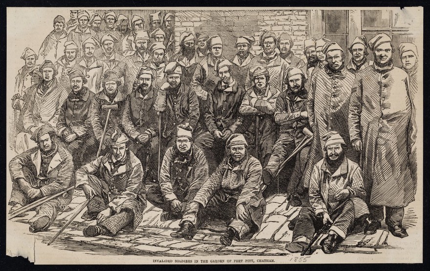 Invalided soldiers in the garden of Fort Pitt, Chatham.