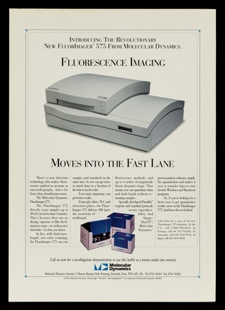 Introducing the revolutionary new FluorImager 575 from Molecular Dynamics : fluorescence imaging : moves you into the fast lane / Molecular Dynamics Limited.