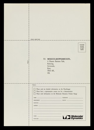 Introducing the revolutionary new FluorImager 575 from Molecular Dynamics : fluorescence imaging : moves you into the fast lane / Molecular Dynamics Limited.