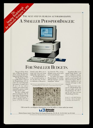 The next step in filmless autoradiography : a smaller phosphorimager : for smaller budgets / Molecular Dynamics Limited.