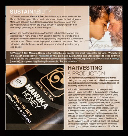 Pure manuka honey : product of New Zealand / Watson & Son ; distributed Planet Health.
